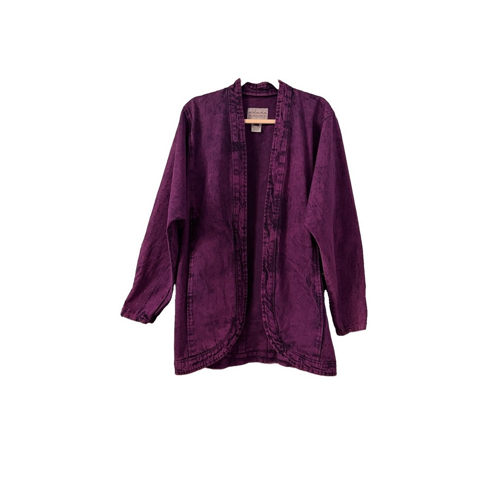 Vtg Sundance Denim Coat Size M Acid Wash Jean Jacket Kimono Batwing Purple USA